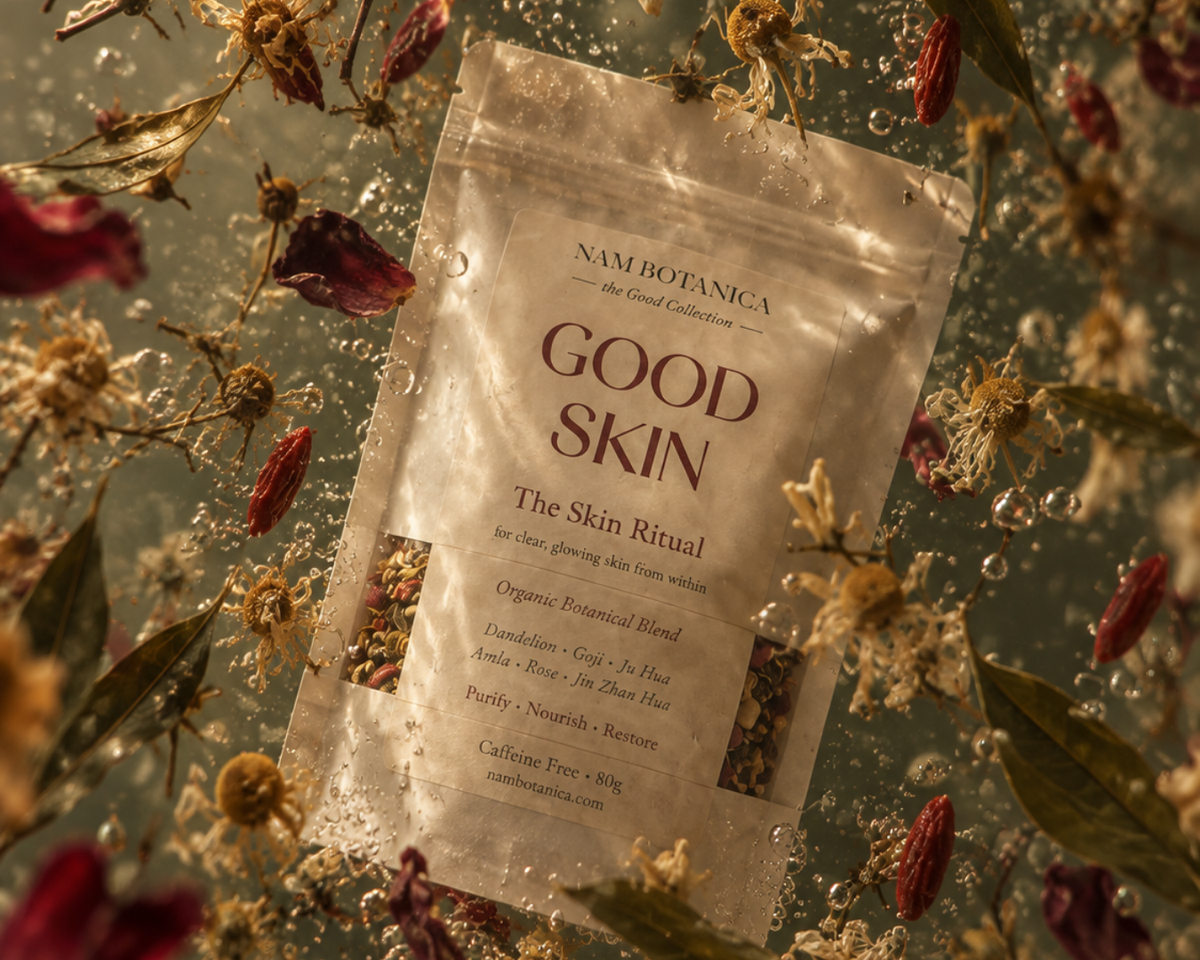 Loose herbs from the Nam Botanica Good Skin Tea blend